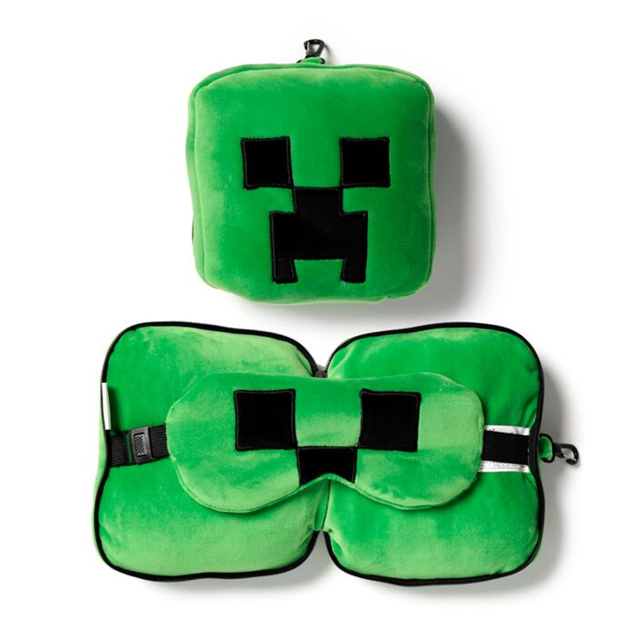 Minecraft Creeper - Stylizowana relaksacyjna poduszka podróżna i maska na oczy