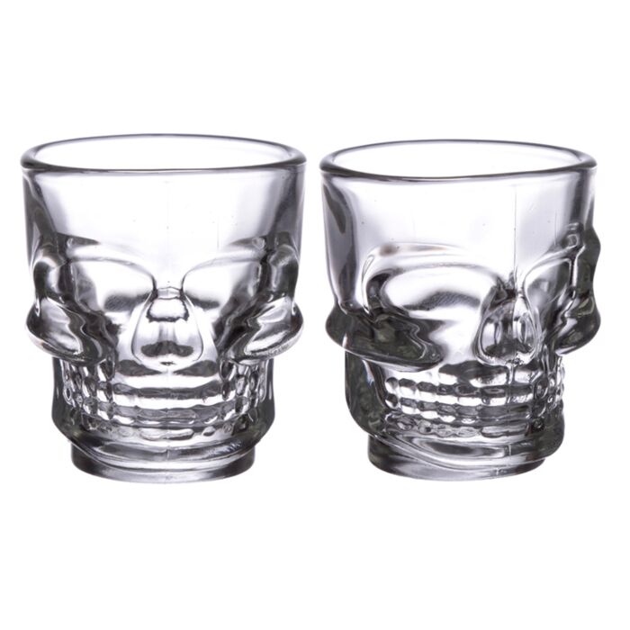 Zestaw 2 szklanych kieliszków do wódki (60ml) 'Czaszkai róże'