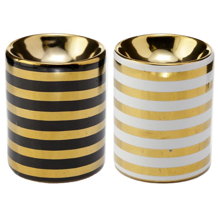Ceramiczny mini podgrzewacz olejków z metalicznymi złotymi paskami "Eden" 
