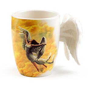 Kubek ceramiczny -  z uchwytem w kształcie skrzydeł anioła  
