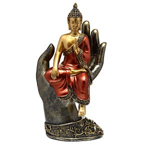 Figurka "Złoto-czerwony Tajski Budda siedzący w dłoni"