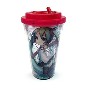 Kubek z podwójnymi ściankami ze słomką i pokrywką - Hatsune Miku
