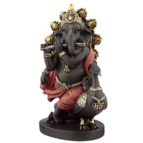 Figurka 'Słoń Ganesh' z fujarką i pawiem