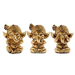 Figurka -"Zestaw 3 złotych figurek Ganesza - Nie widzę, Nie mówię,  Nie słyszę