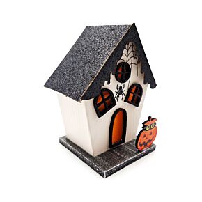 Dekoracja LED - Upiorny dom z pająkiem i dynią - Halloween