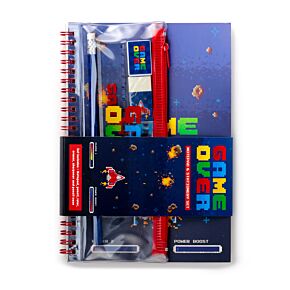 Zestaw - notes i piórnik (ołówek, linijka, gumka, temperówka) "Gra skończona"