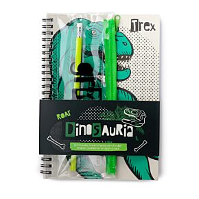 Zestaw - notes i piórnik (ołówek, linijka, gumka i temperówka) Dinozaury