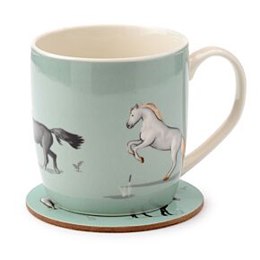 Porcelanowy kubek z zestawem podkładek Willow Farm Horses ’konie’