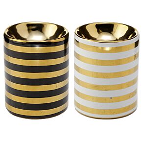 Ceramiczny mini podgrzewacz olejków z metalicznymi złotymi paskami "Eden" 