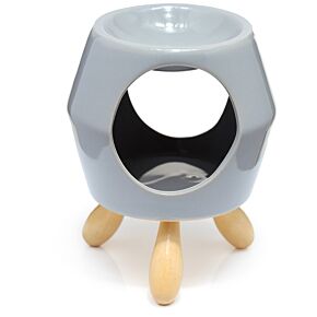 Ceramiczny podgrzewacz olejków na drewnianych nóżkach "Eden" - szary