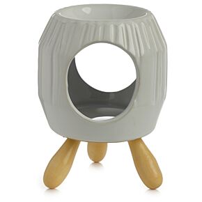 Ceramiczny podgrzewacz olejków na drewnianych nóżkach "Eden" - biały