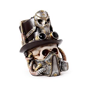 Czaszka w stylu steampunkowym z maską gazową i cylindrem
