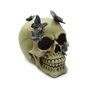 Figurka - Czaszka z metalowymi motylami