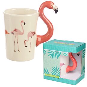 Kubek ceramiczny z uchwytem w kształcie flaminga