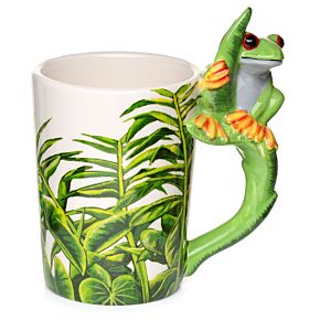 Kubek ceramiczny w kształcie żaby z roślinnym nadrukiem