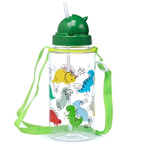 Butelka na wodę dla dzieci plastikowa 450ml z chowanym ustnikiem -Dinozaury 