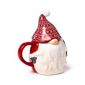 Kubek ceramiczny  z pokrywką  - Skandynawski Świąteczny Gnom