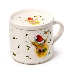 Zestaw porcelanowych kubków i pokrywek  - Christmas Jan Pashley Highland Coo