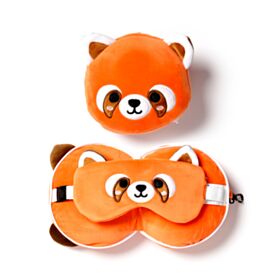 Poduszka podróżna Relaxeazzz z maską na oczy panda czerwona