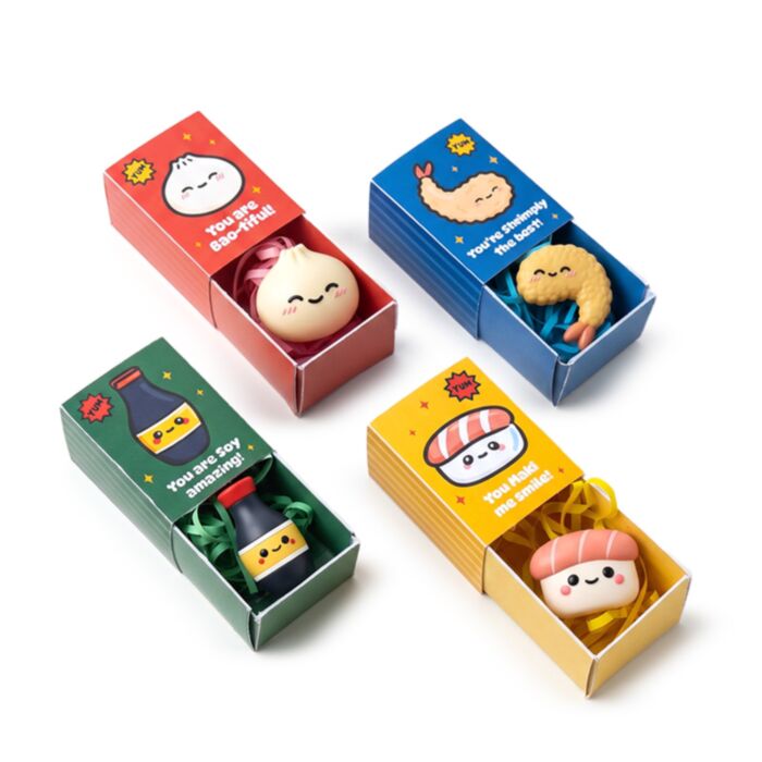 Mini pudełko z zawieszką z motywem Bao, Krewetki, Maki i Sosu Sojowego Foodiemals