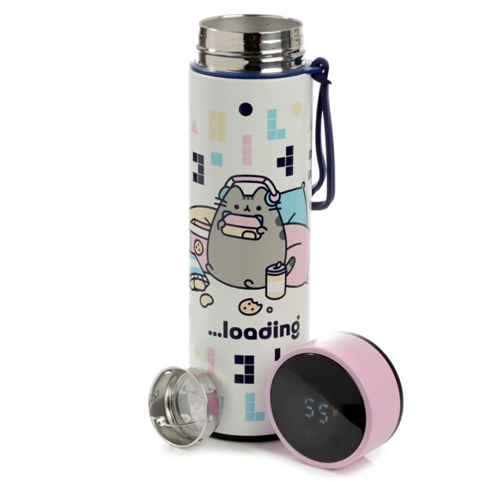 Butelka termiczna ze stali nierdzewnej z termometrem 450 ml - Pusheen Cat Gaming