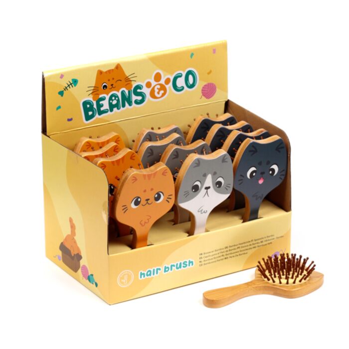 Szczotka do włosów bambusowa w kształcie Bean & Co Cats