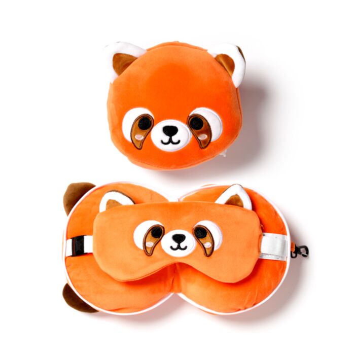 Poduszka podróżna Relaxeazzz z maską na oczy panda czerwona
