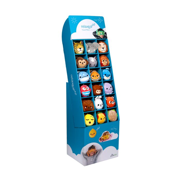 Ekspozytor na poduszki podróżne z opaskami na oczy serii Relaxeazzz (18sztuk)
