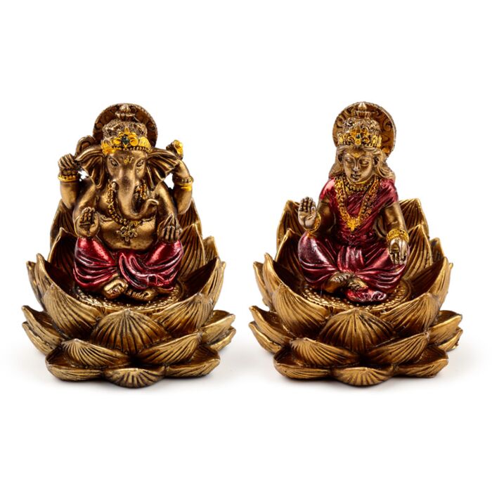 Figurka -"Złoty Ganesh & Lakshmi Lotus"- Zestaw 2 sztuk