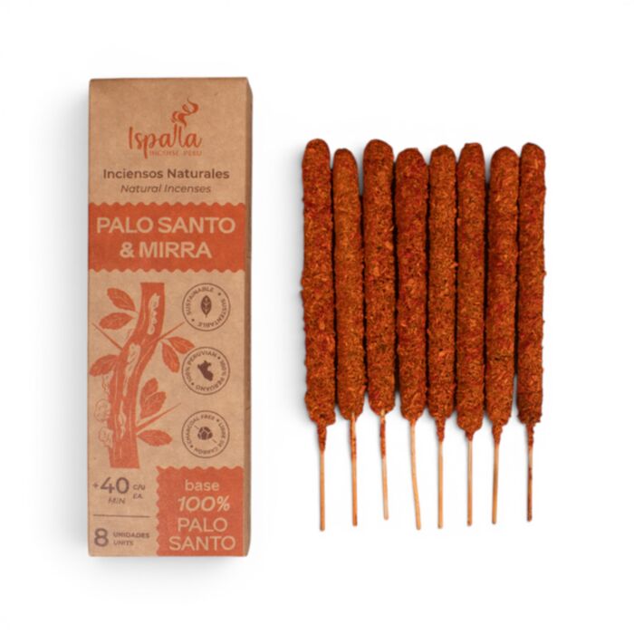 Kadzidełka patyczki Ispalla Peruvian grube o zapachu Palo Santo & Mirra (8 sztuk)