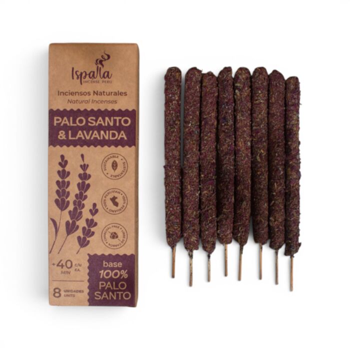Kadzidełka patyczki Ispalla Peruvian grube o zapachu Palo Santo & Lawenda (8 sztuk)