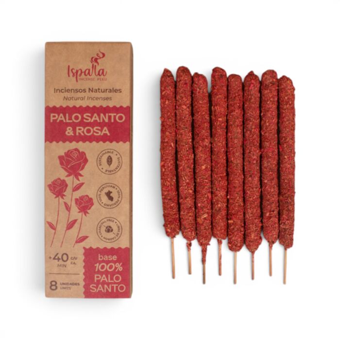 Kadzidełka patyczki Ispalla Peruvian grube o zapachu Palo Santo & Róża (8 sztuk)
