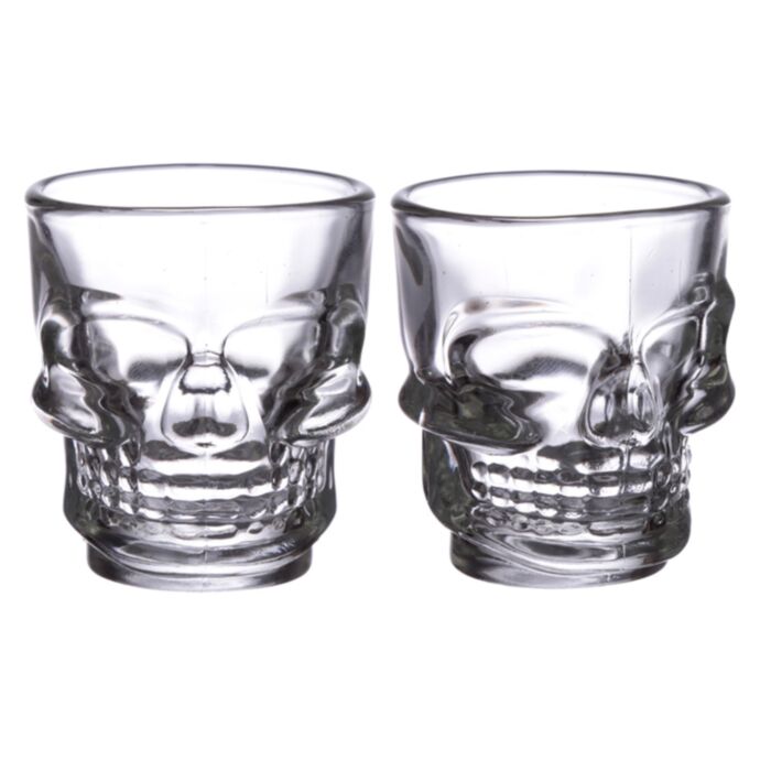Zestaw 2 szklanych kieliszków do wódki (60ml) 'Czaszkai róże'