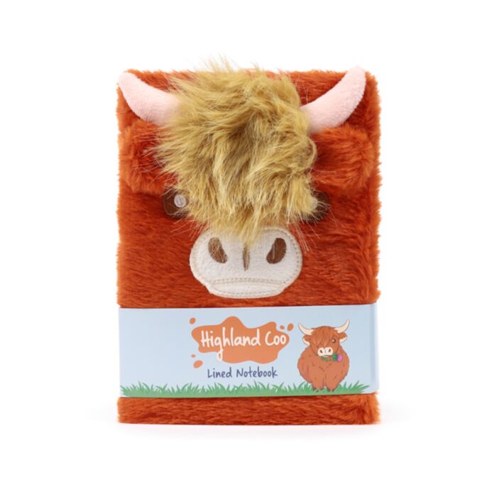 Notatnik pluszowy A5 w linie z motywem Highland Coo Caw