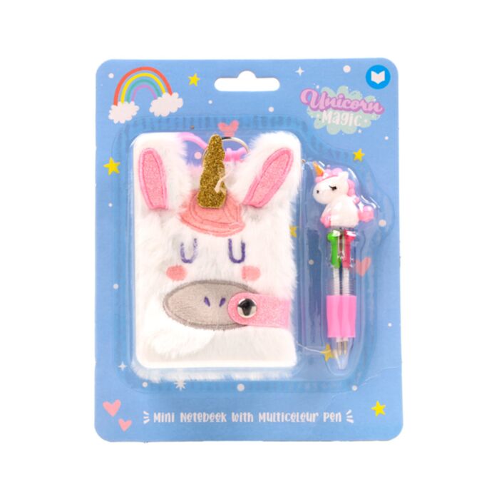 Notatnik pluszowy mini A7 z długopisem wielokolorowym - Unicorn Magic