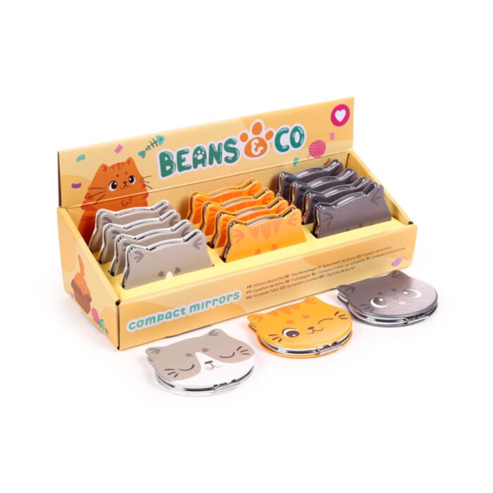 Lusterko kompaktowe ze skóry ekologicznej z motywem Beans & Co Cats
