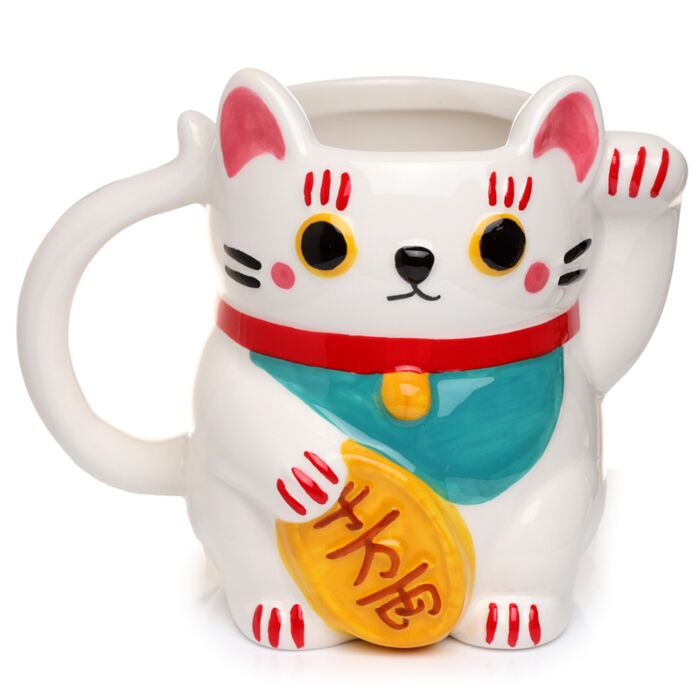 Kubek ceramiczny - Kot Szczęścia Maneki Neko - biały