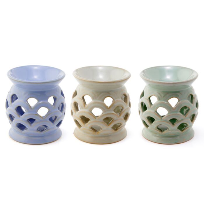 Ceramiczny podgrzewacz olejków z otworami w kształcie łuski rybiej "Eden"
