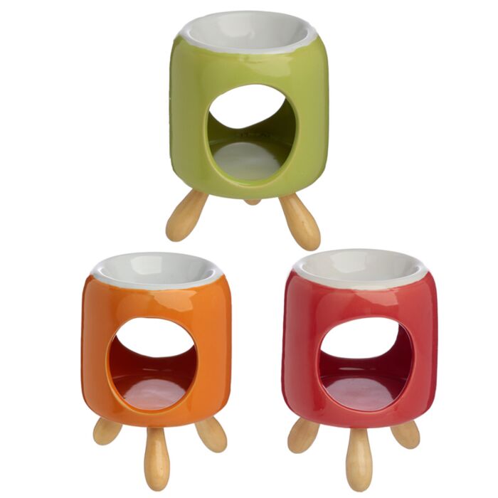 Kominek - podgrzewacz do olejków ceramiczny na drewnianych nóżkach "Eden" - różne kolory