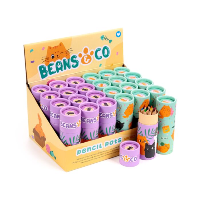 Kredki 12 sztuk w małej tubie z motywem Beans & Co Cats