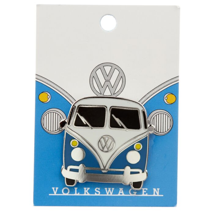 Kolekcjonerska wpinka emaliowana "Volkswagen VW T1 Camper Bus" - niebieska