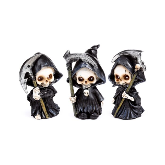 Figurka -"Zestaw 3 mini czaszek Reaper z kosami"