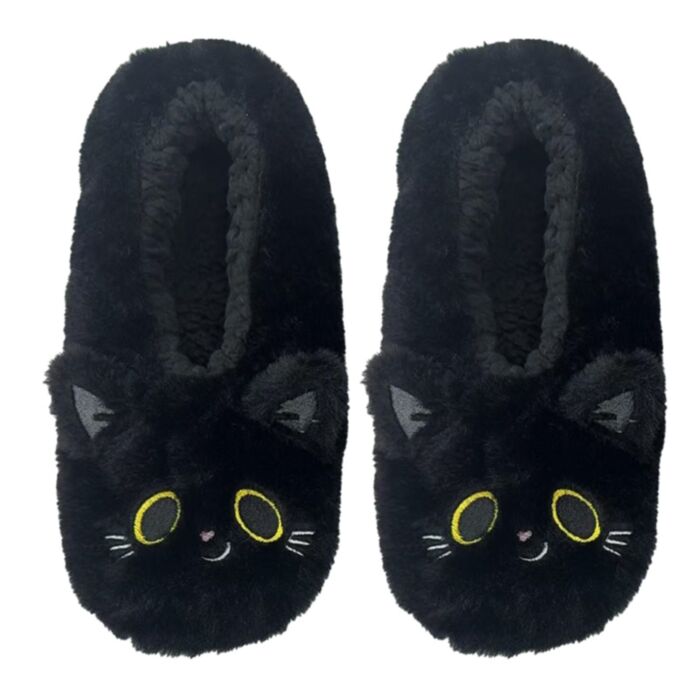 Pluszowe wsuwane kapacie w rozmiarze EU39-41/UK6-8 Lucky the Black Cat