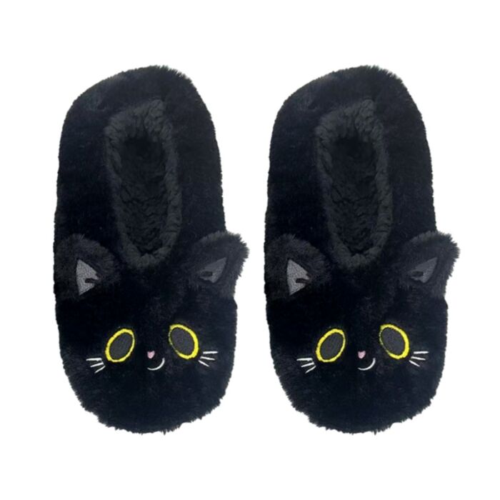 Pluszowe wsuwane kapacie w rozmiarze EU36-38/UK3-5 Lucky the Black Cat