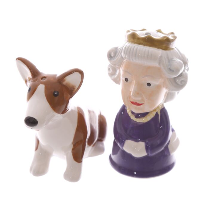 Solniczka i pieprzniczka - Królowa i Corgi