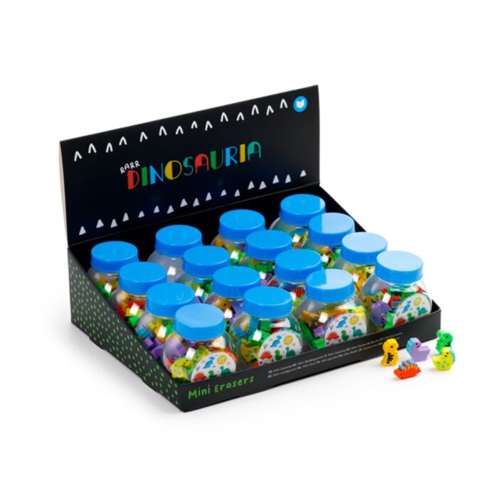 Mini gumki do mazania w słoiczku w kształcie dinozaurów