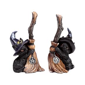 Figurka - Czarownice Czarny kot z miotłą