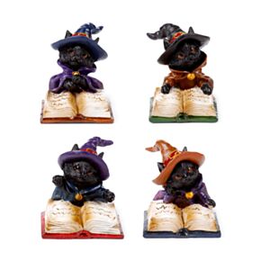 Figurka – Czarny Kot Czarownicy Czytający z Magicznej Księgi Zaklęć