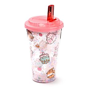 Kubek z podwójnymi ściankami ze słomką i pokrywką Pusheen Sips Kubek z podwójnymi ściankami ze słomką i pokrywką Pusheen Sips