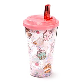 Kubek z podwójnymi ściankami i składaną słomką Pusheen Sips 